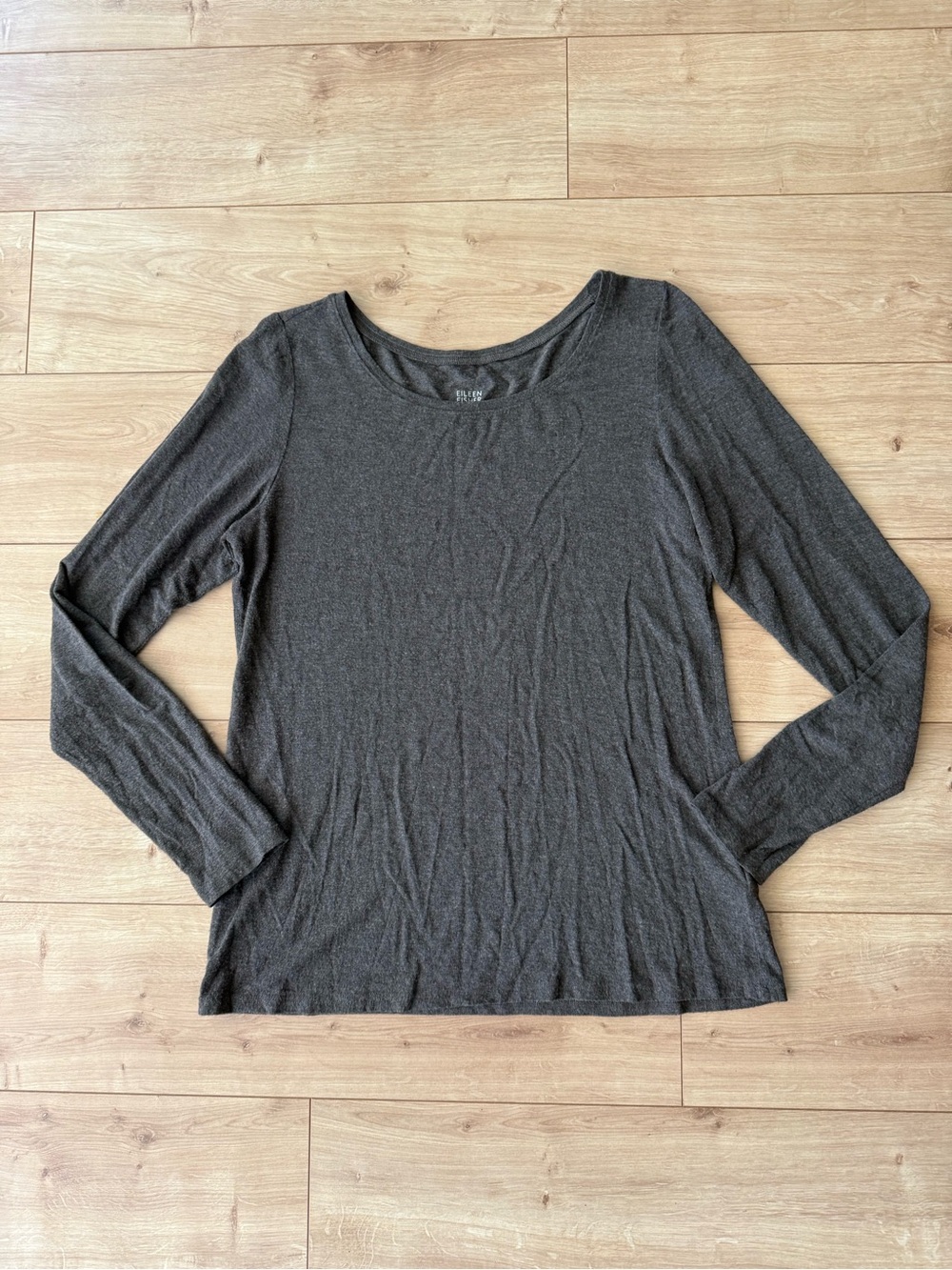 Eileen Fisher Charcoal Viscose Stretch Long Sleeve Tee Shirt Minimalist Top M